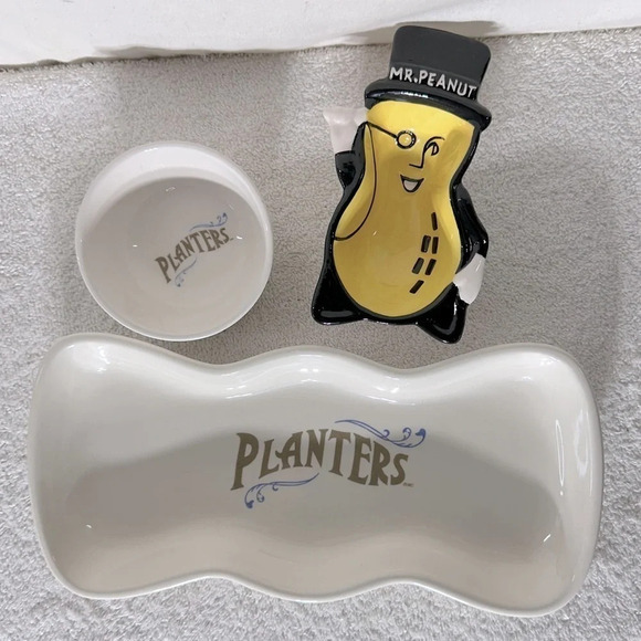 Vintage Planters Peanuts Serving Tray With Two Small  Bowls - Picture 2 of 14